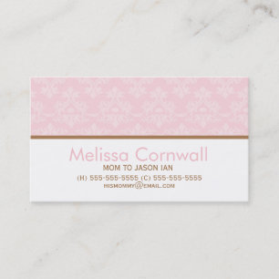 Pink Damask Muster Mama ruft Calling Cards auf Telefonnummerkarte