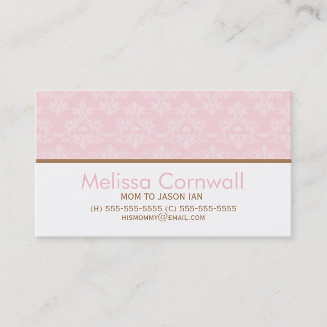 Pink Damask Muster Mama ruft Calling Cards auf Telefonnummerkarte (Vorderseite)