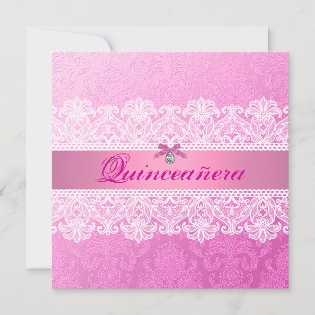 Pink Damask Quinceanera Birthday Einladung (Vorderseite)