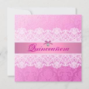 Pink Damask Quinceanera Birthday Einladung
