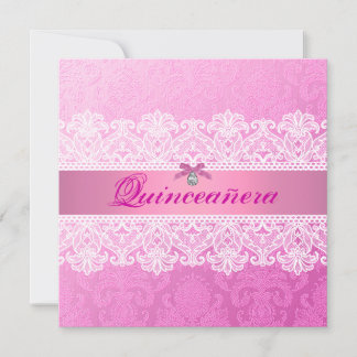 Pink Damask Quinceanera Birthday Einladung