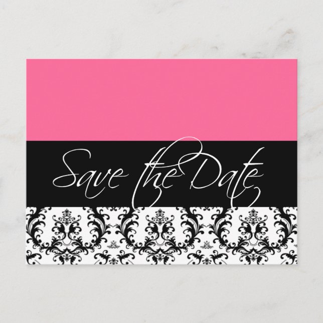 Pink Damask Save the Date Postkarten Hochzeit (Vorderseite)