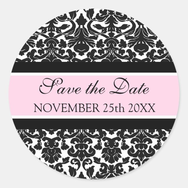 Pink Damask Save the Date Umschlag Aufkleber (Vorderseite)
