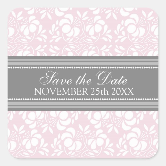 Pink Damask Save the Date Umschlag Aufkleber (Vorderseite)