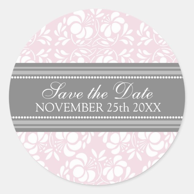 Pink Damask Save the Date Umschlag Aufkleber (Vorderseite)
