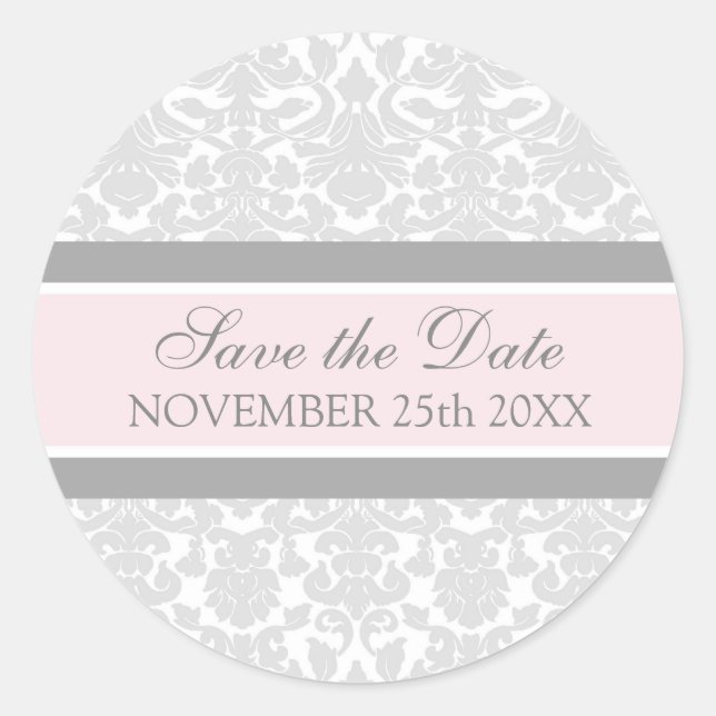 Pink Damask Save the Date Umschlag Aufkleber (Vorderseite)