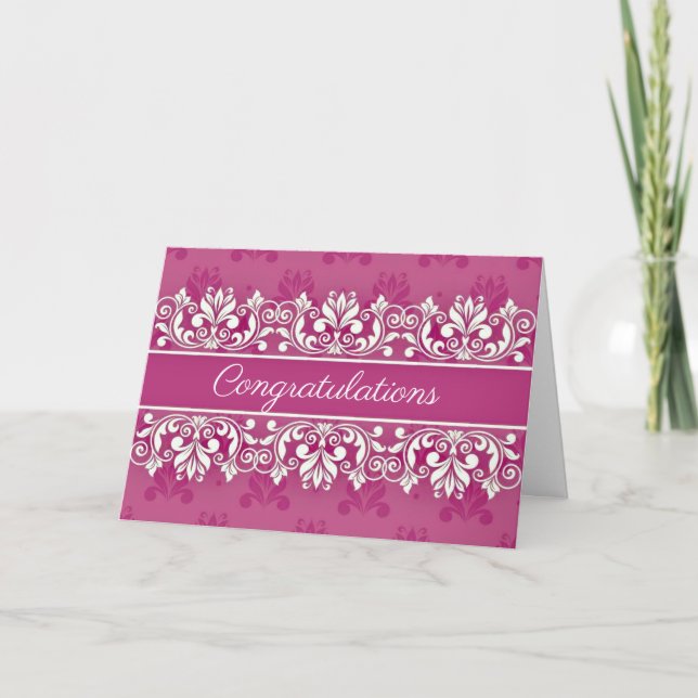 Pink Damask swirl Congratulations Card Karte (Vorderseite)