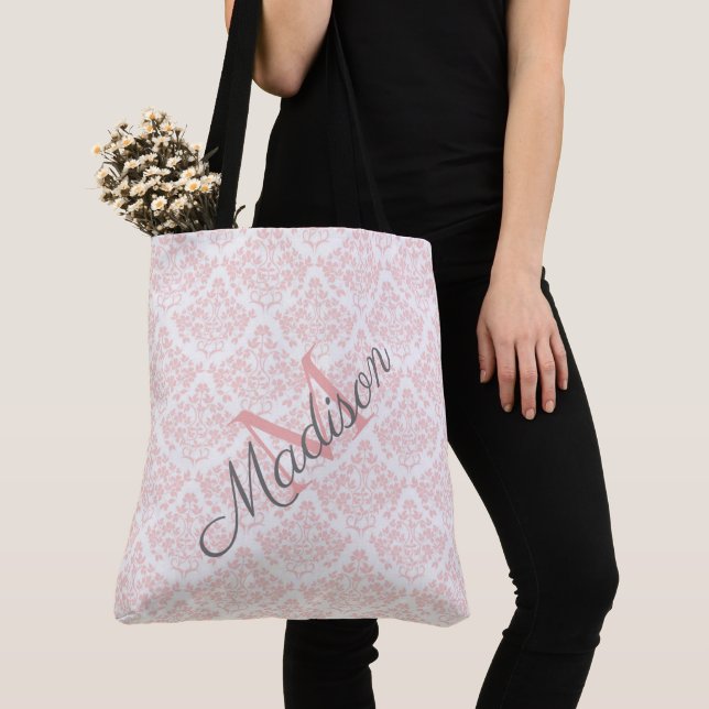 Pink Damask Trendy Niedlich Girenname Monogram (Von Nahem)