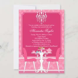Pink Damask und Chandelier Bridal Tee Party Einladung
