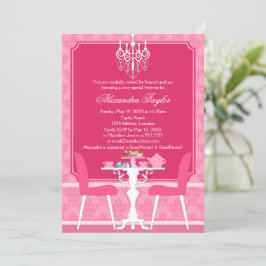 Pink Damask und Chandelier Bridal Tee Party Einladung
