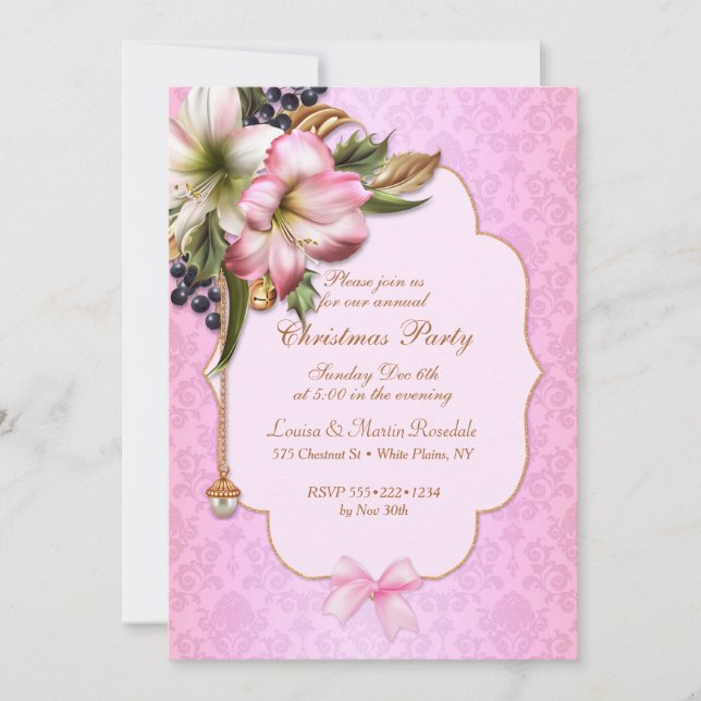 Pink Damask Viktorianische Blütendekorationspearme Einladung (Vorderseite)