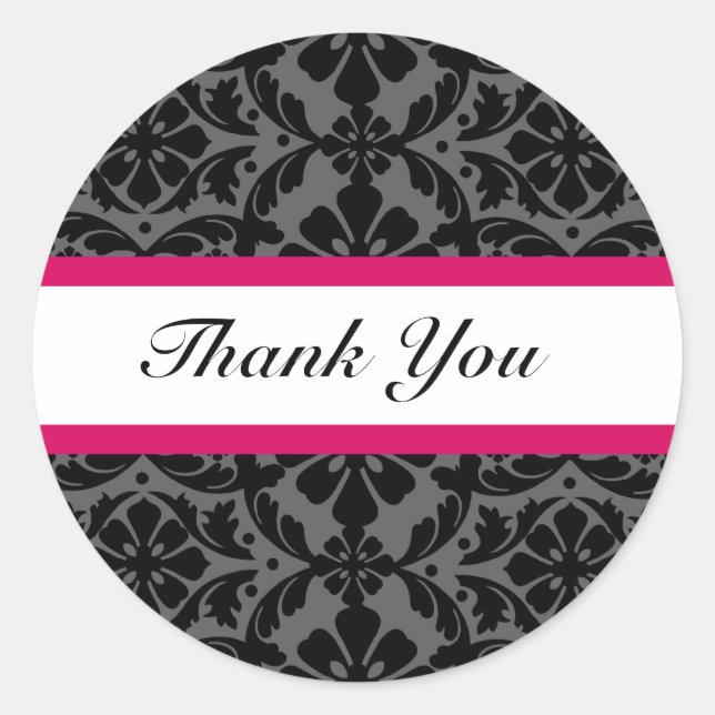 Pink Damask Wedding Danke Stickers (Vorderseite)