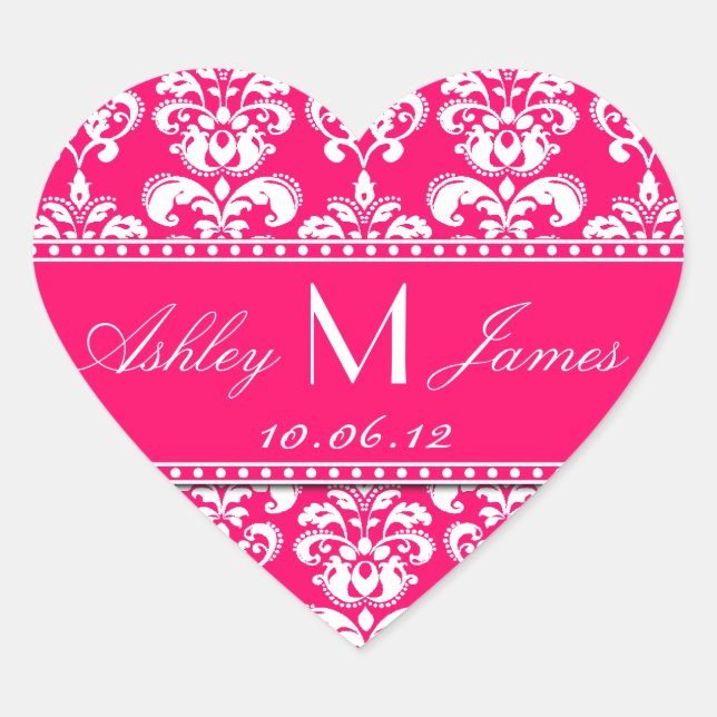 Pink Damask Wedding Favor Sticker (Vorderseite)