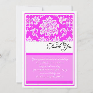 Pink-Damast-Hochzeit danken Ihnen Karten