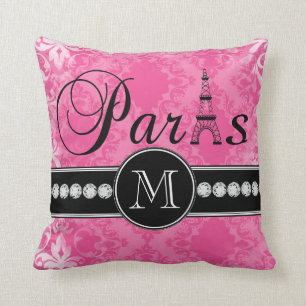 Pink-Damast Paris Monogrammmed Kissen