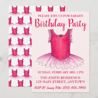 Pink Dance Ballerina Tutu Ballet Geburtstagsparty Einladung