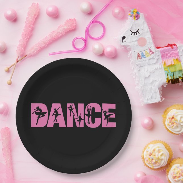 Pink DANCE with Ballerina Cutouts Pappteller (Party)