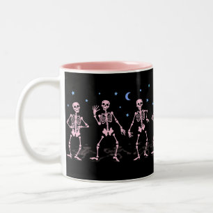 Pink Dancing Skeletton Halloween Shirt Zweifarbige Tasse