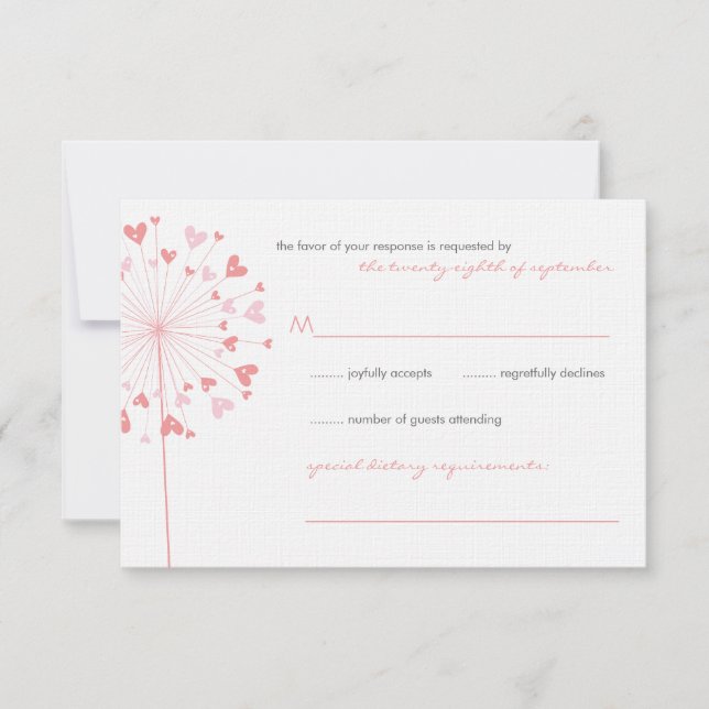 Pink Dandela Liebe Summer Wedding RSVP Card (Vorderseite)