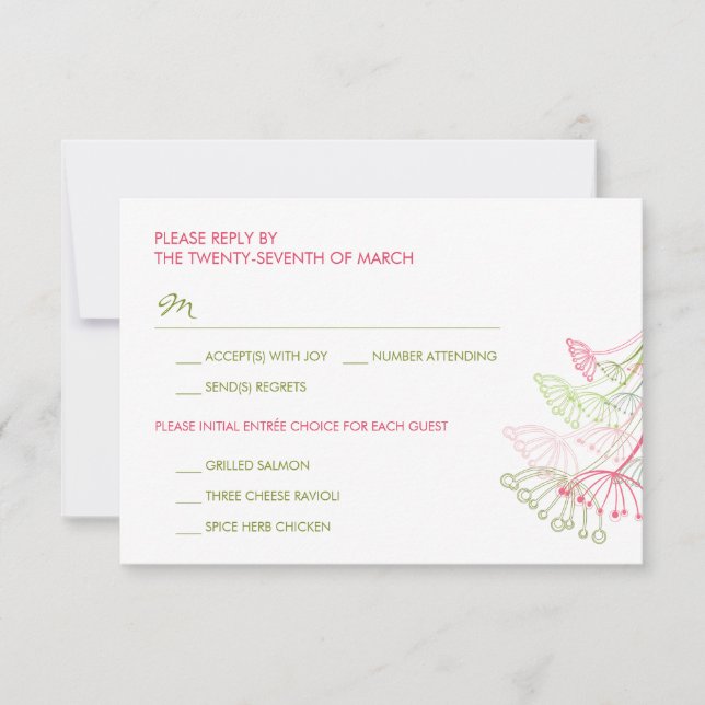Pink Dandelions Blume Spring Wedding RSVP Card Karte (Vorderseite)