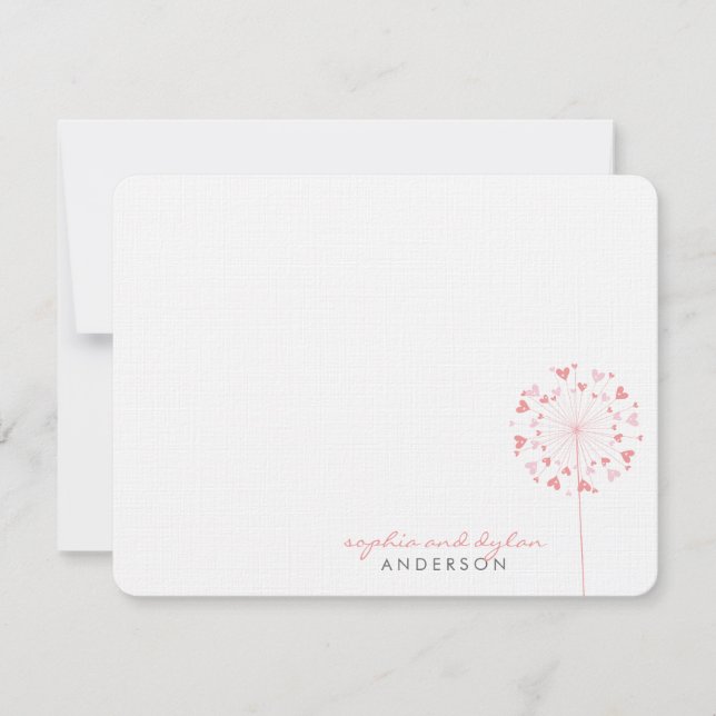 Pink Dandelions Liebe Herz Hochzeit Danke Karte (Vorderseite)