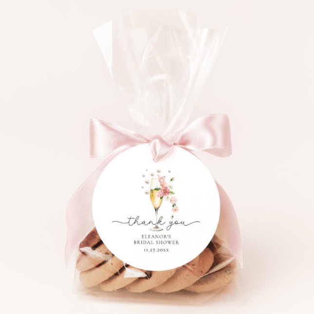 Pink Danke Pearls & Prosecco Brautparty Runder Aufkleber (Von Creator hochgeladen)