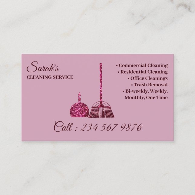 Pink Dark Bright Cleaning Service Janitorial Visitenkarte (Vorderseite)