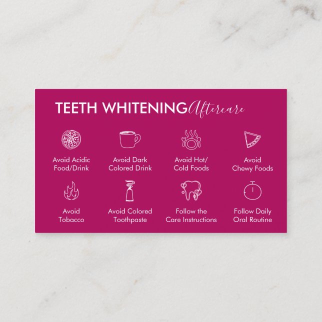 Pink Dark Teeth Whitening Aftercare Tipps Visitenkarte (Rückseite)