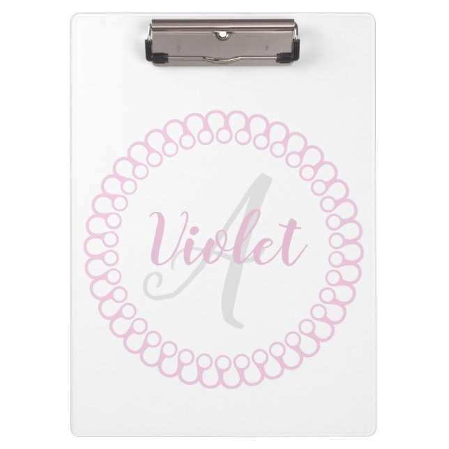 Pink Decorative Circle Monogram Clipboard Klemmbrett (Vorderseite)
