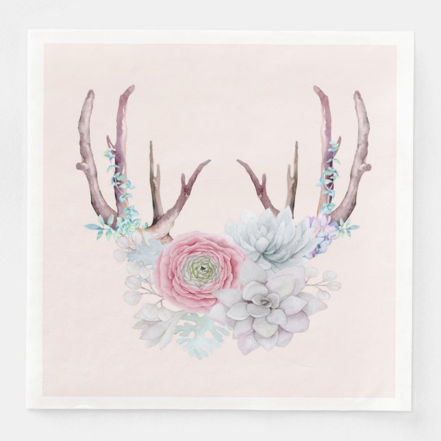Pink Deer Antlers Blume Sukkulärer Garten Serviette (Vorderseite)
