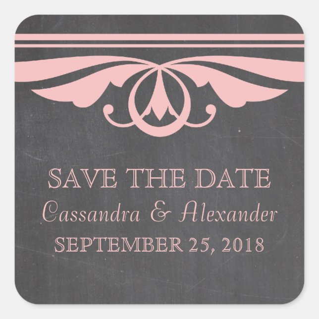 Pink Deko Chalkboard Save the Date Aufkleber (Vorderseite)