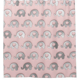 Pink Delicate Baby Elephants Silver Gray Duschvorhang
