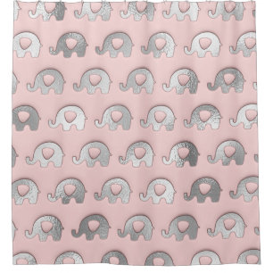 Pink Delicate Baby Elephants Silver Gray Duschvorhang