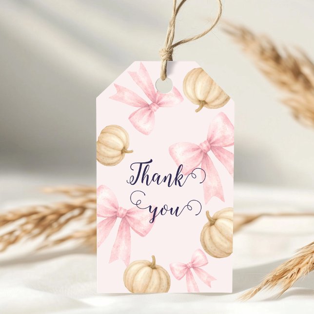 Pink delicate bow Pumpkin Baby Shower Geschenkanhänger (Von Creator hochgeladen)