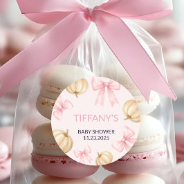 Pink delicate bow Pumpkin Baby Shower Runder Aufkleber