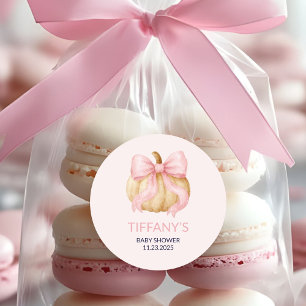 Pink delicate bow Pumpkin Baby Shower Runder Aufkleber