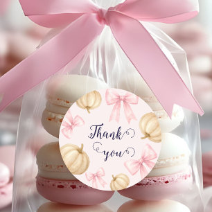 Pink delicate bow Pumpkin Baby Shower Runder Aufkleber