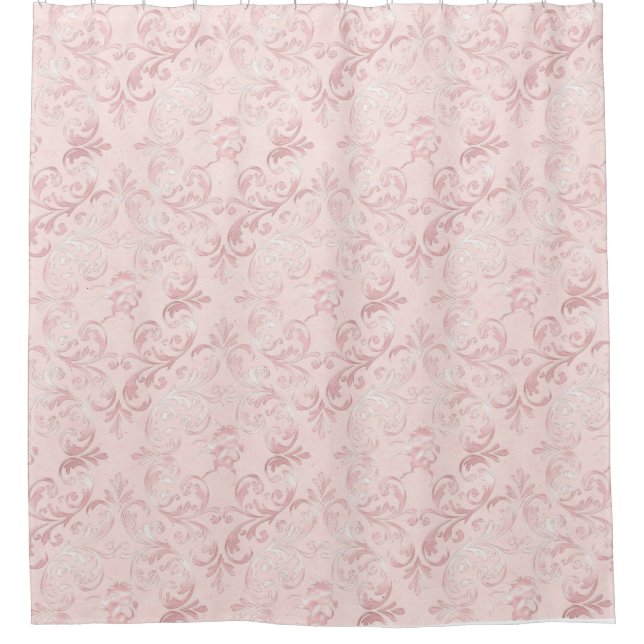 Pink Delicate Damask Muster Luxuriöse Duschvorhang (Vorderseite)