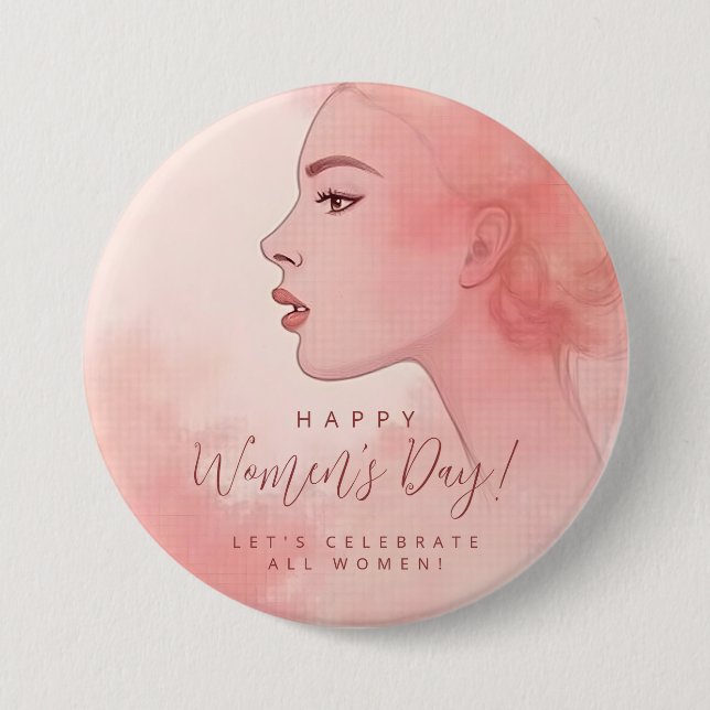 Pink Delicate Minimalist Woman Happy Women's Day Button (Vorderseite)