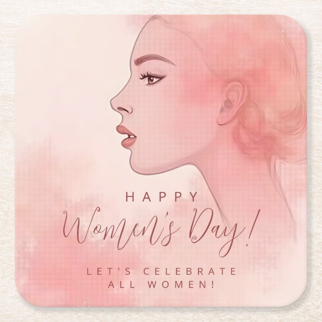 Pink Delicate Minimalist Woman Happy Women's Day Rechteckiger Pappuntersetzer (Vorderseite)