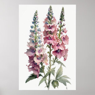 Pink Delphinium Blume Art Print Poster