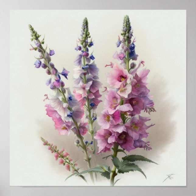 Pink Delphinium Blume Art Print Poster (Vorne)