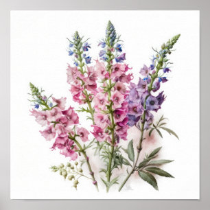 Pink Delphinium Blume Art Print Poster