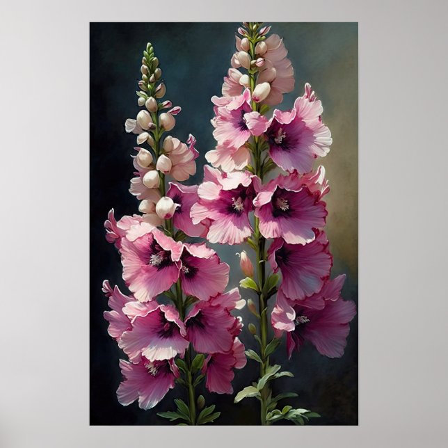 Pink Delphinium Blume Art Print Poster (Vorne)