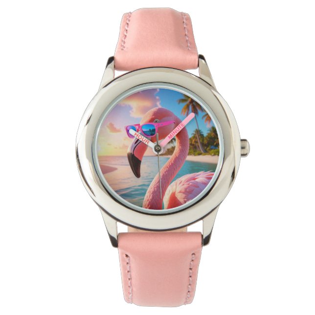 PINK DENKER - Flamingo ROSA Armbanduhr (Vorderseite)