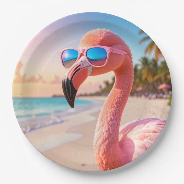 PINK DENKER Flamingo Rosa Pappteller (Vorderseite)