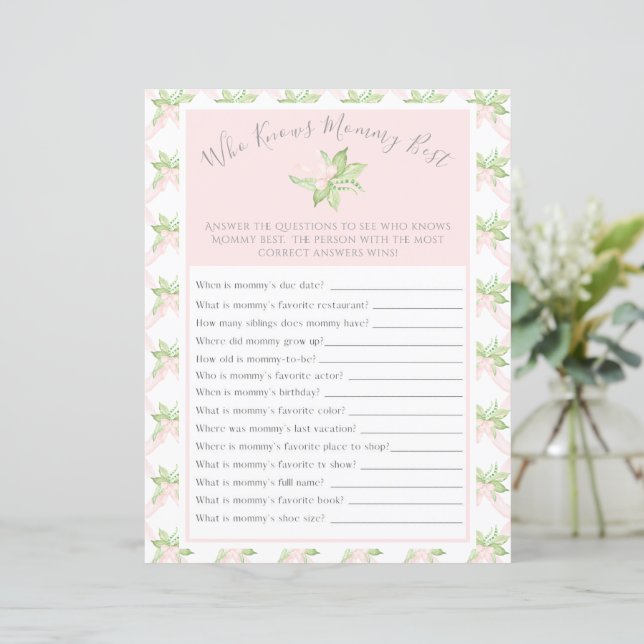 Pink, der Mommy Best Baby Shower Game kennt (Stehend Vorderseite)