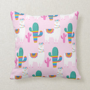 Pink Desert Llama und Cactus Pattern Kissen