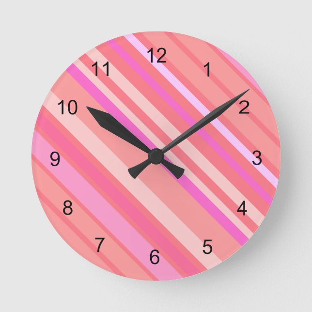 Pink Diagonal Streifen Runde Wanduhr (Vorderseite)