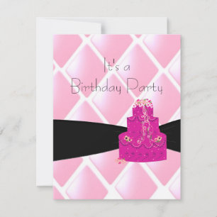 Pink Diamanten und Kucheneinladung zum Geburtstag Einladung